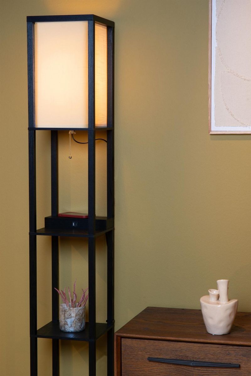 Lucide MENNO - Stojacia lampa - 1xE27 - S bezdrôtovou nabíjačkou - Čierna